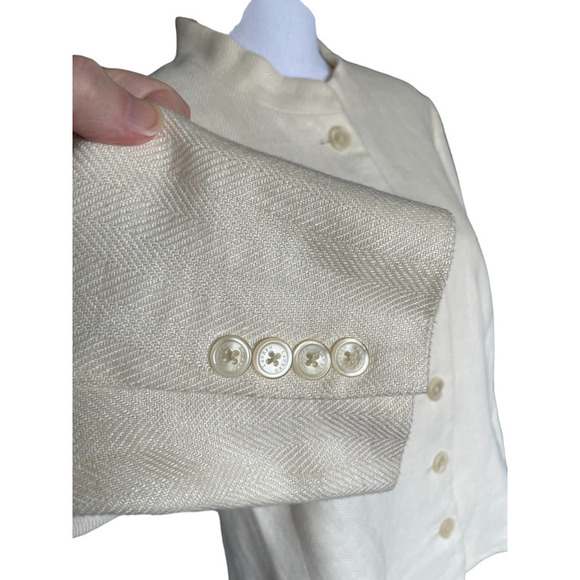 Vintage Lauren Ralph Lauren Nehru Jacket 1990's Sz 14W Ivory White Linen Fitted - Picture 5 of 12